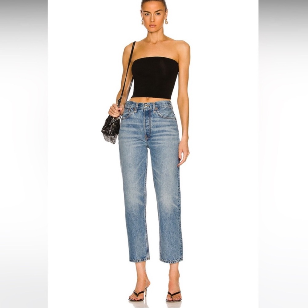 RE/DONE 70s Stove Pipe Jeans in Favorite Bleu Size 24 Rigid Denim Organic Cotton